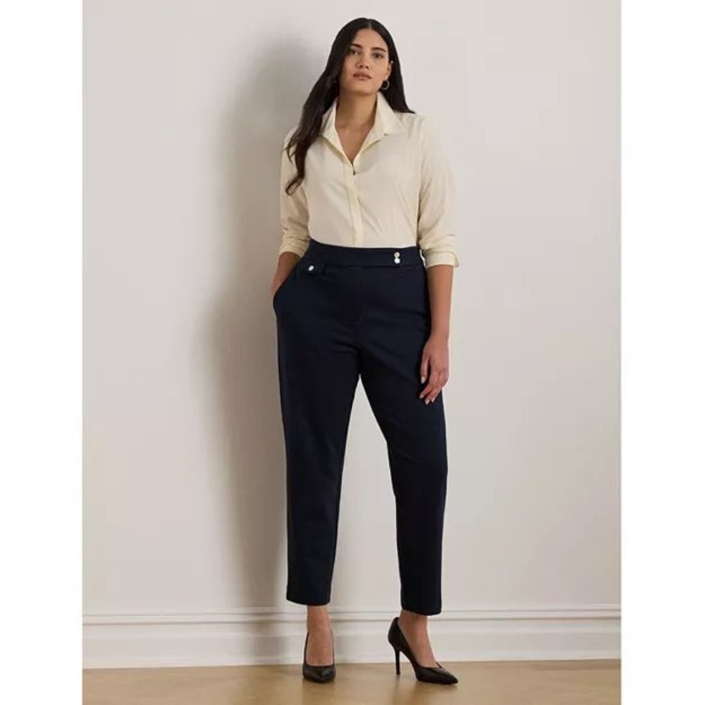 Lauren Ralph Lauren Plus XXL Navy Ponte Ankle Pants Gold Button NWT